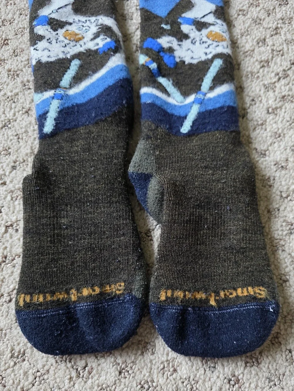 Smartwool Blue and White Yeti Washed Kids Crew Socks
